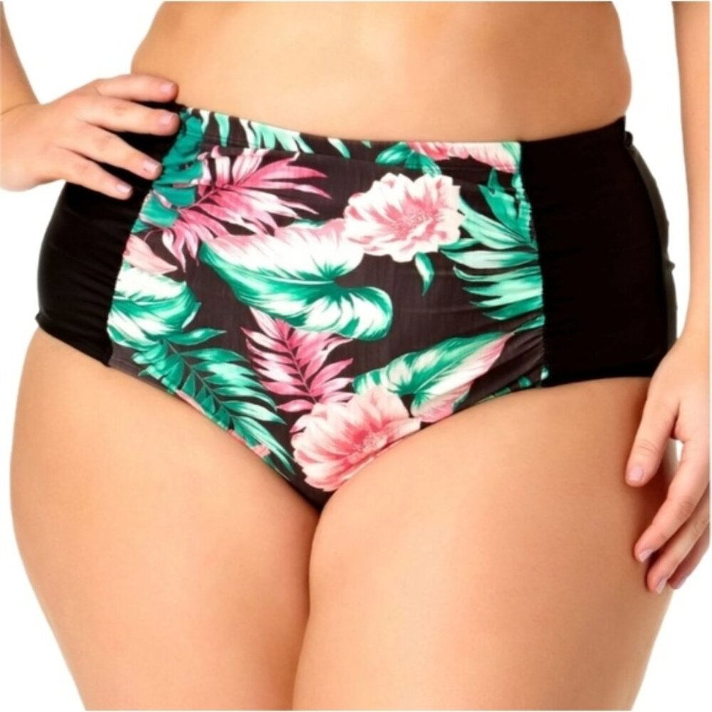 Allure Retro Ruched Color Block Bikini Bottoms Size 16/18